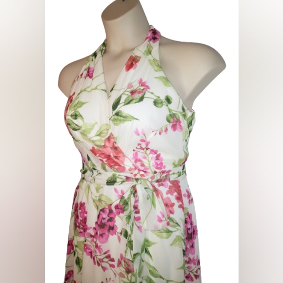(Host Pick)Roz & Ali White And Pink Floral High-Low Dress Size 6 - Picture 10 of 13